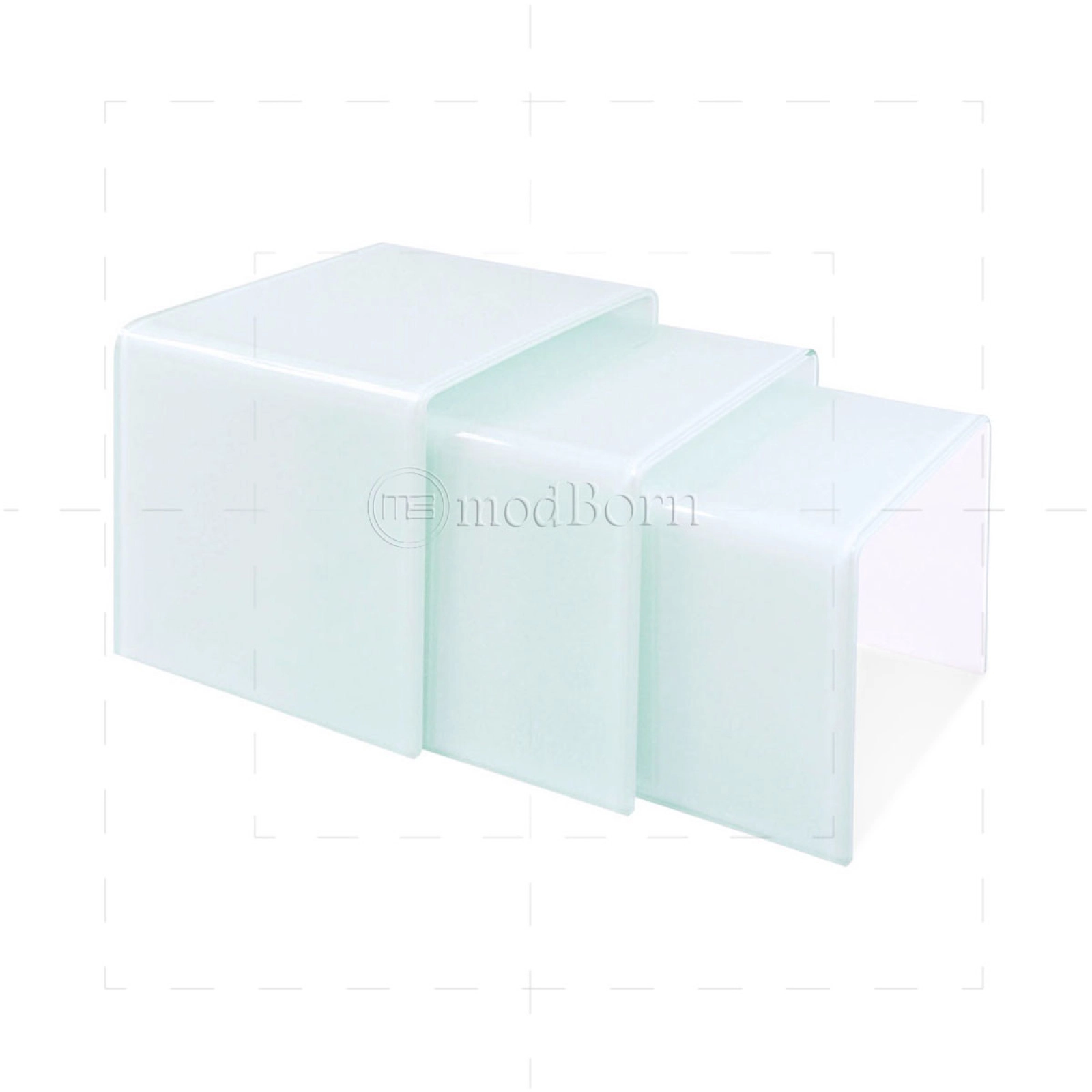 Safety Glass Nest of 3 Coffee Side Tables White Safety Glass Nest of 3 Coffee Side Tables White